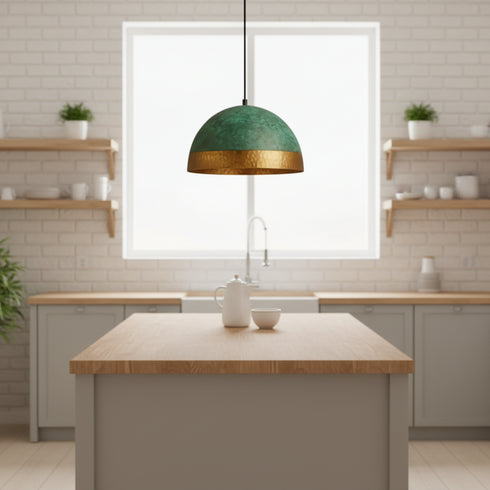 Patina Dome Pendant Light - Handmade Moroccan Brass Ceiling (pl-2001)